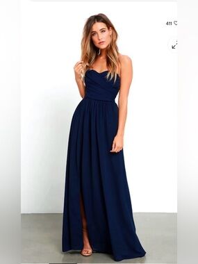Lulu's Moonlight Serenade Navy Blue Strapless Maxi Dress Medium